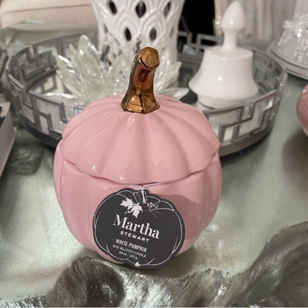 New Martha Stewart Ceramic PINK Pumpkin Candle 20 oz. White Pumpkin scent
