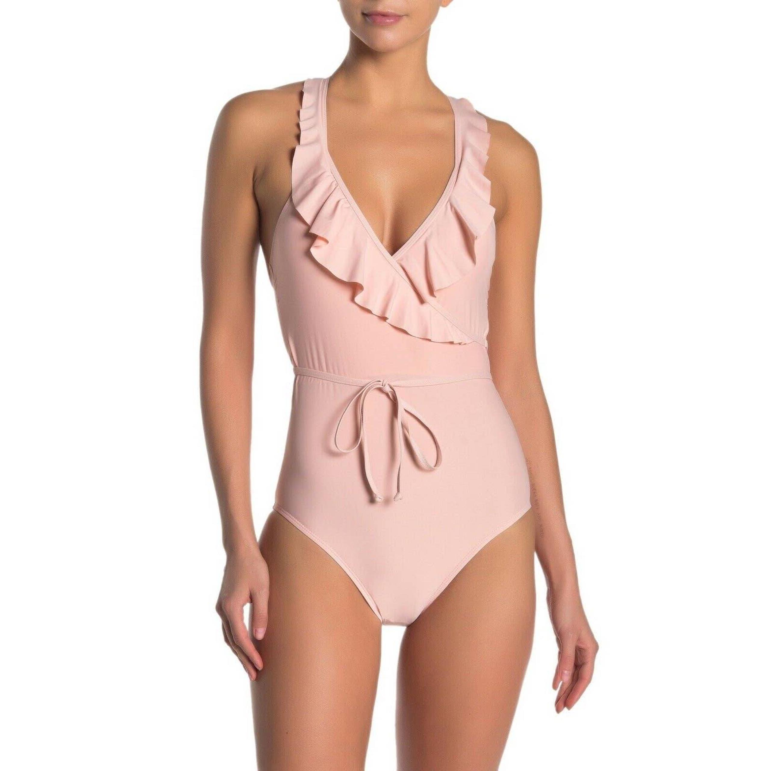 Ella Moss Ruffle Surplice One-Piece Pink