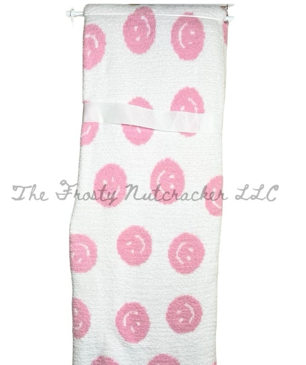 Mellow and Mod Super Soft Knit Pink Smiley Face Throw Blanket 2024