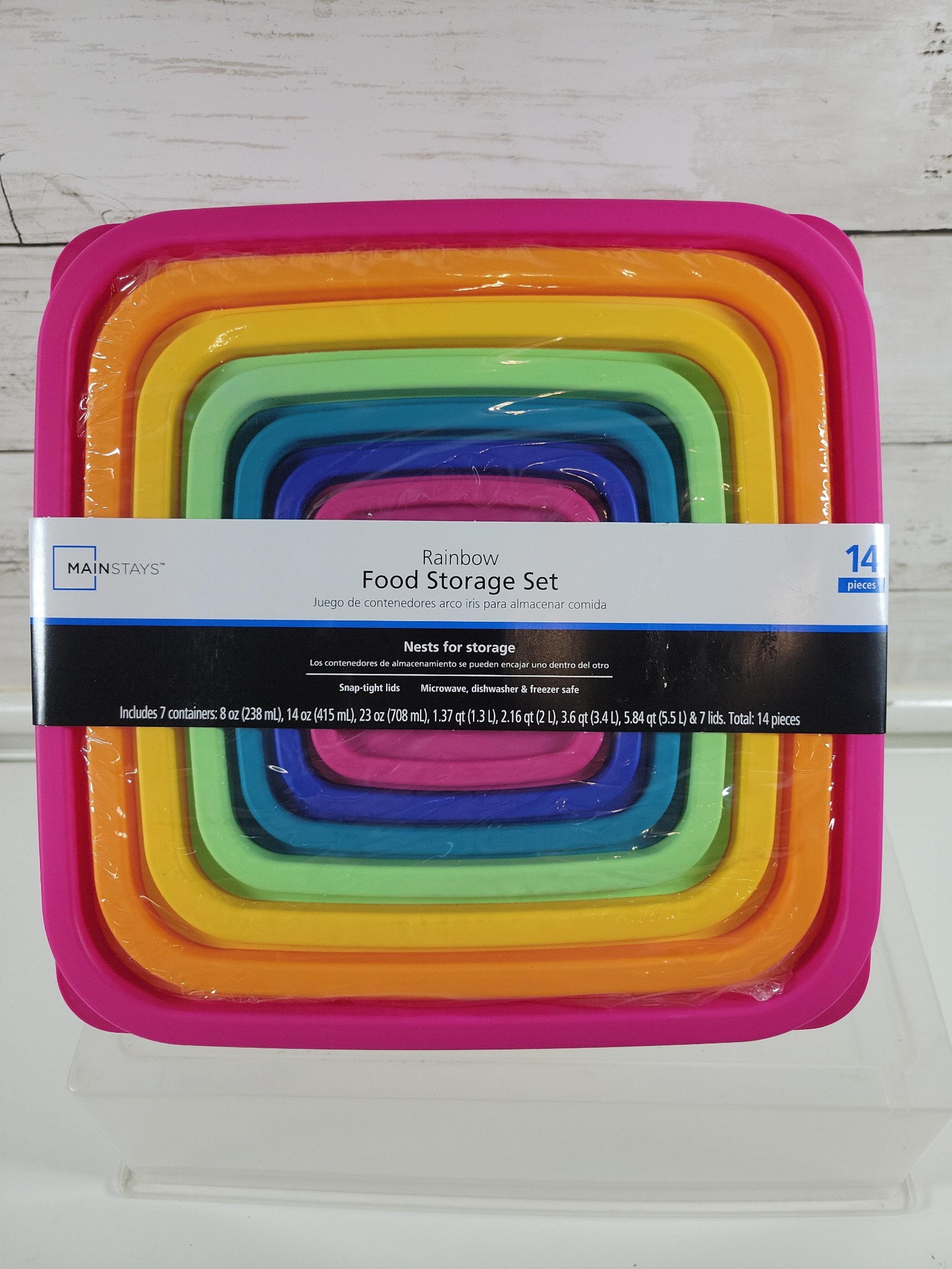Food Storage Containers Set of 7 (14 piece) Rainbow Mainstays NEW!