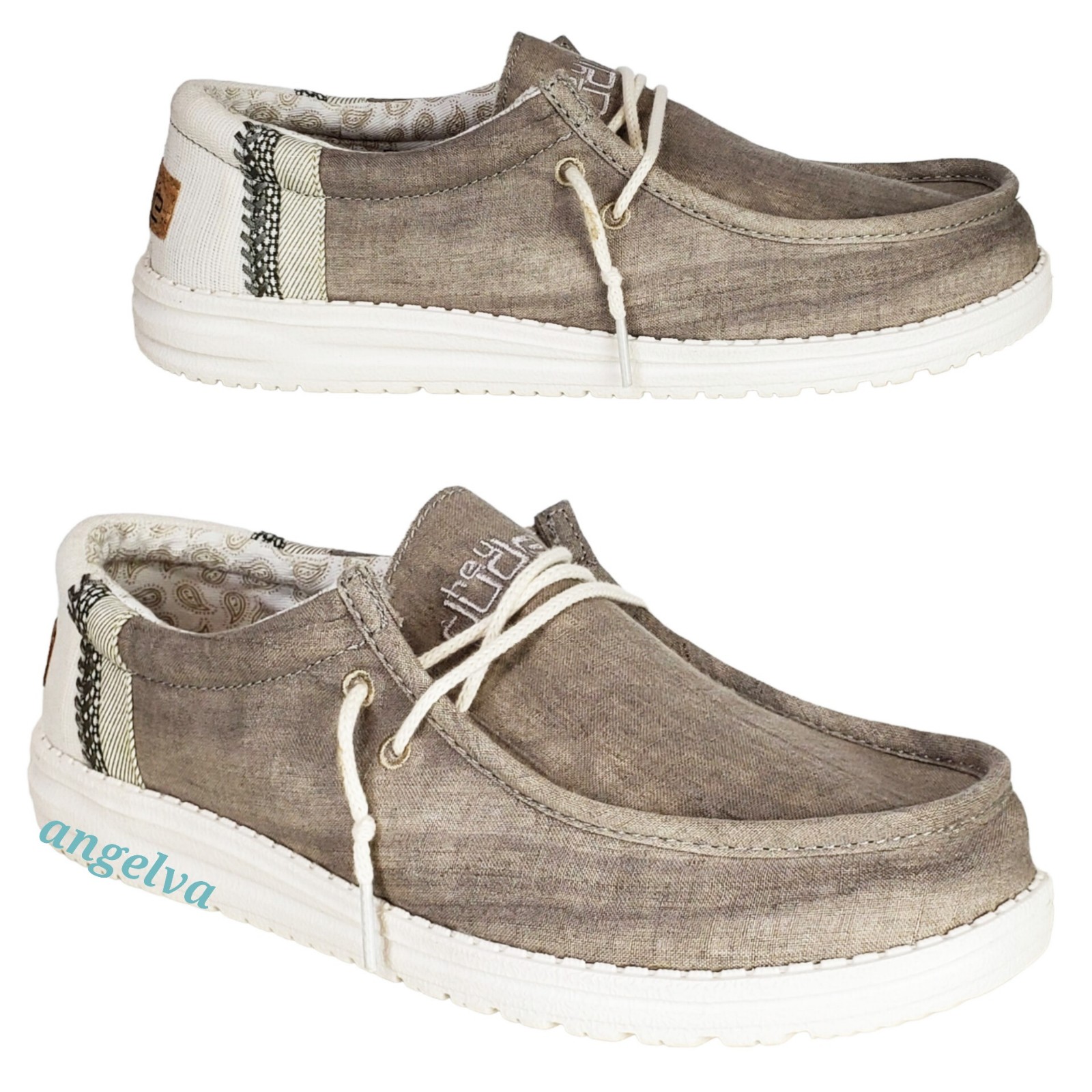New Hey Dude wally linen mens size 8 slip on loafers natural khaki