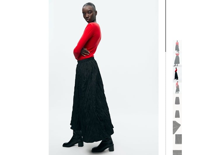 NWT ZARA WRINKLED MIDI SKIRT ZW COLLECTION BLACK