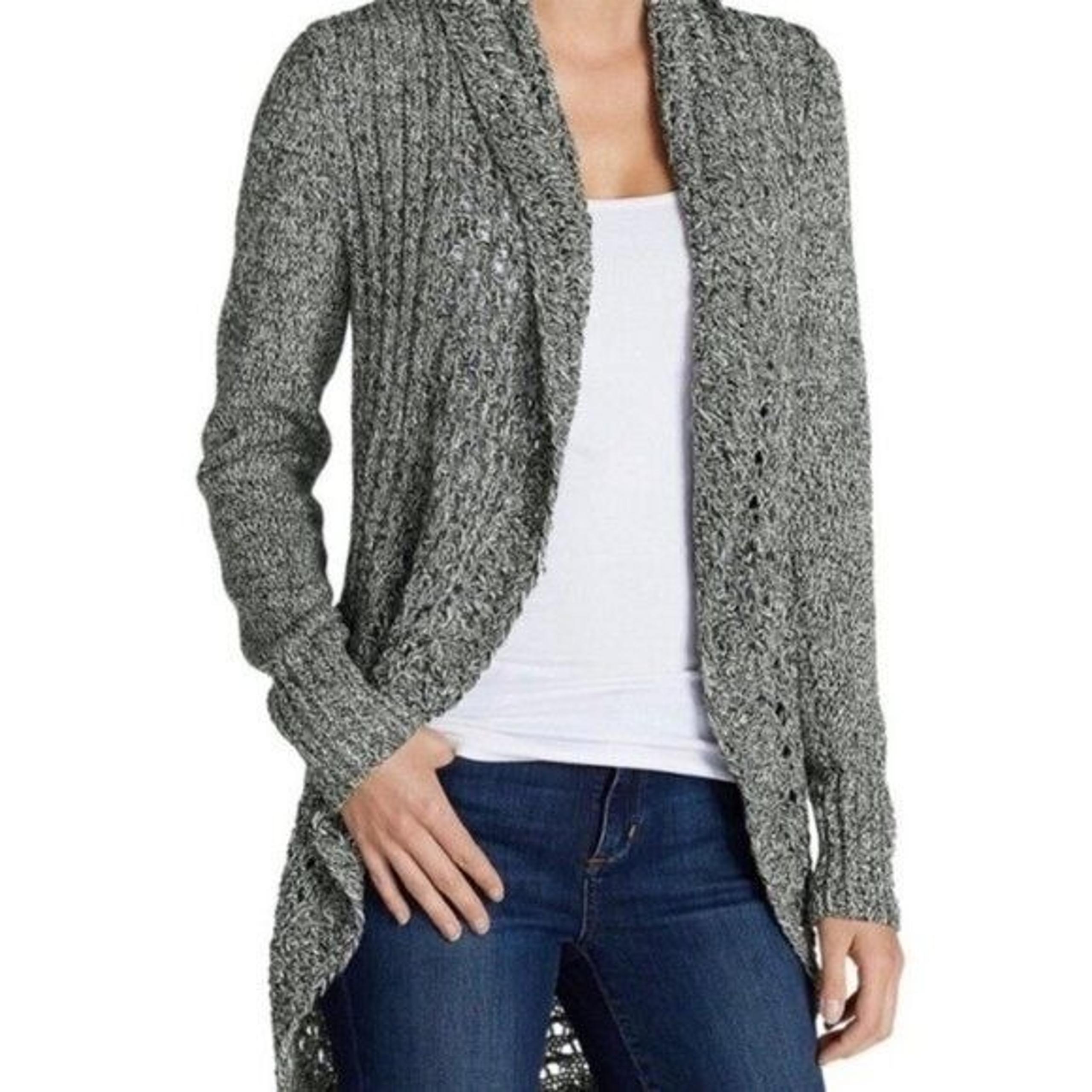 Eddie Bauer Womens Cocoon Cardigan Size S Open Front Sweater Black White Melange
