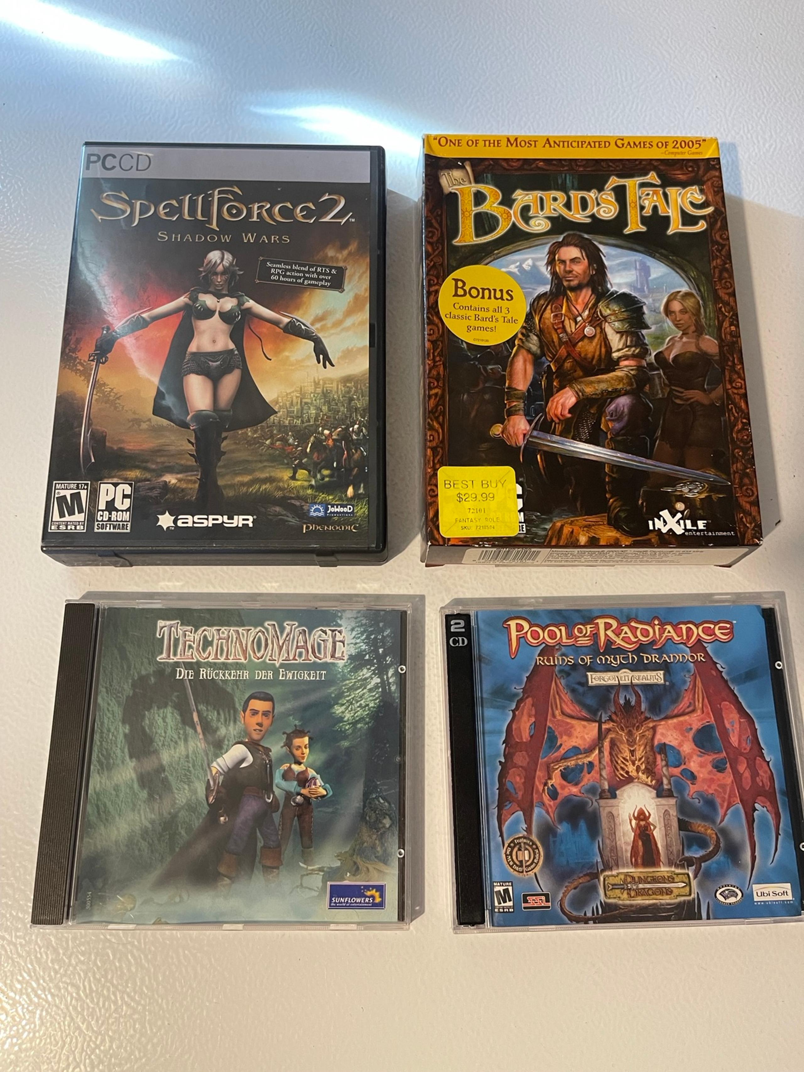 Lot Of 4 Pc Games. Tested. Spell Force 2, Bards Tale, Technomage, Pool of Radian