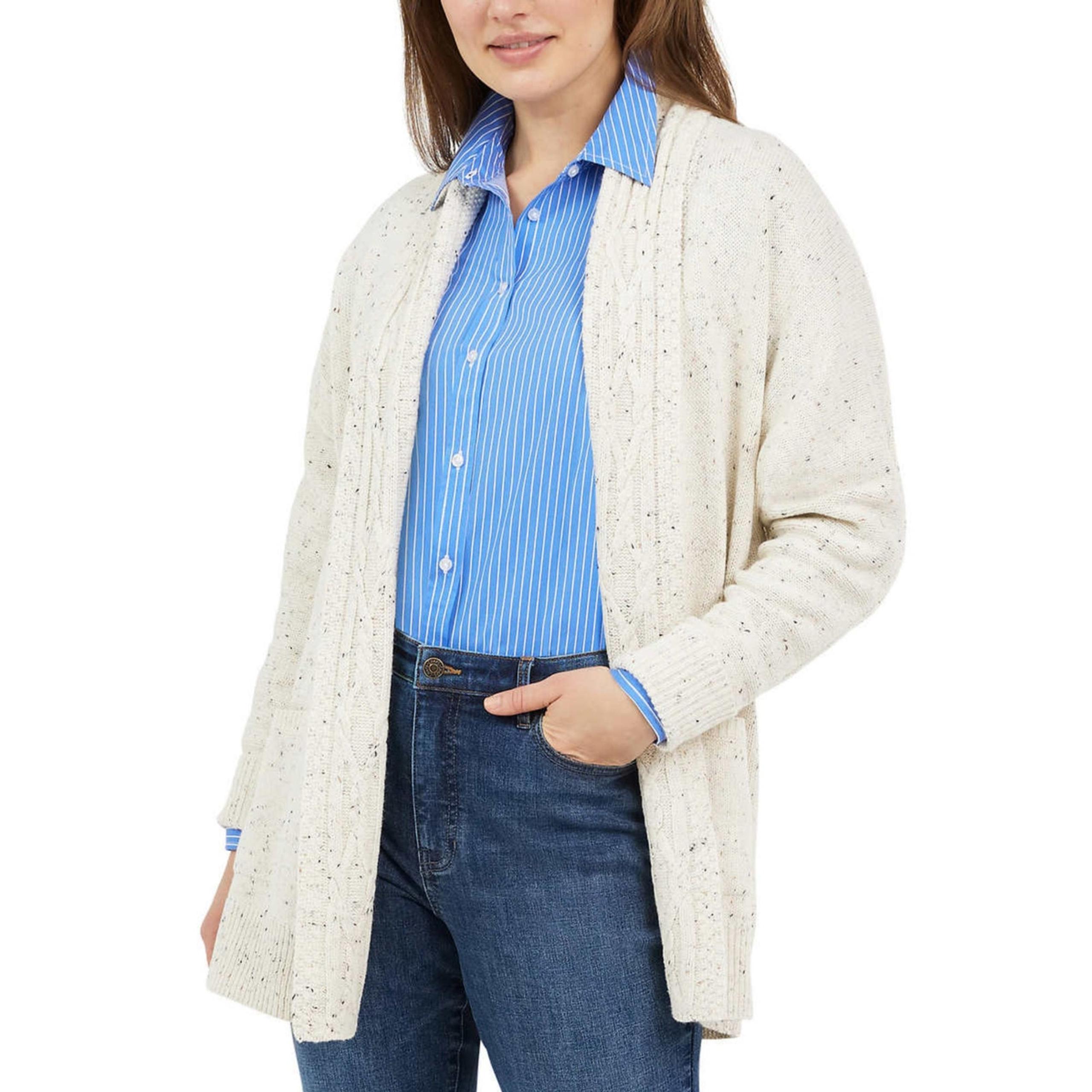 NWT Chaps Women's Cotton Blend Cable Knit Shawl Collar Open Front Cardigan