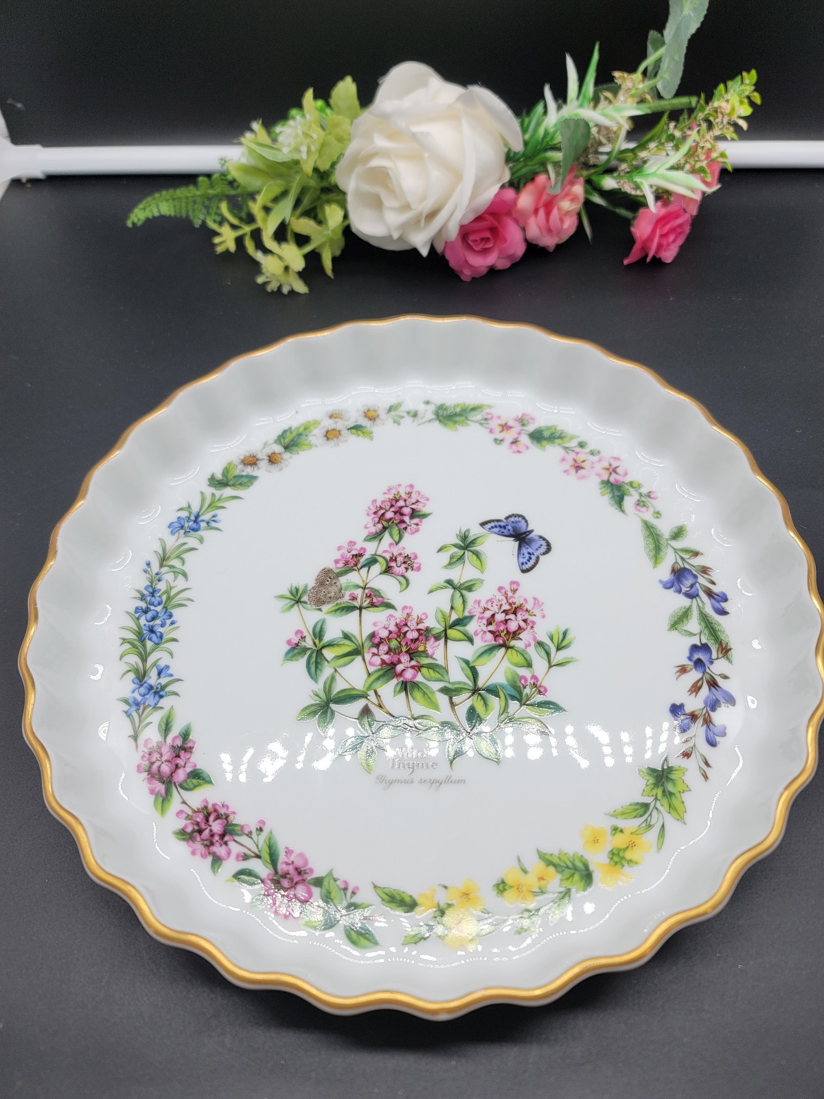 Vintage 1999 Royal Worcester Pie Flan Tart Quiche Pan Thyme Butterfly Herbs