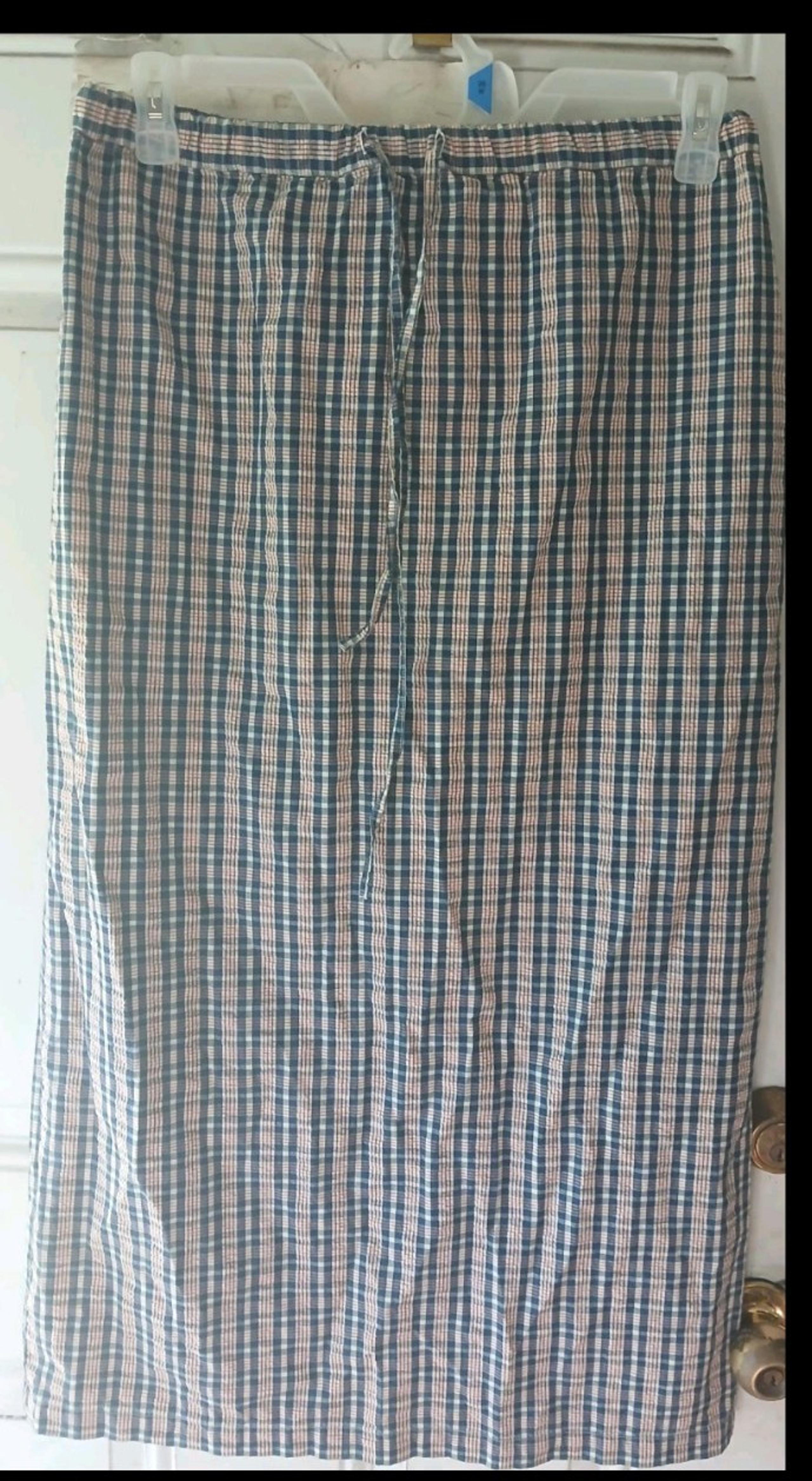 Orvis - Vintage Women's Red/White/Blue Stretch Plaid Cotton Long Skirt. Size 10