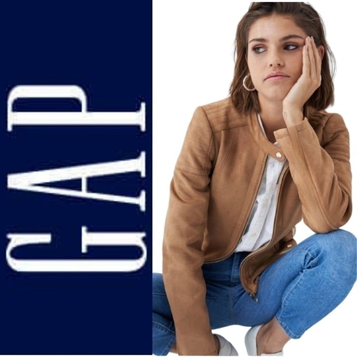GAP Womens Vintage Moto Biker Wool Blend Tan Quilted Cropped Jacket Coat Small
