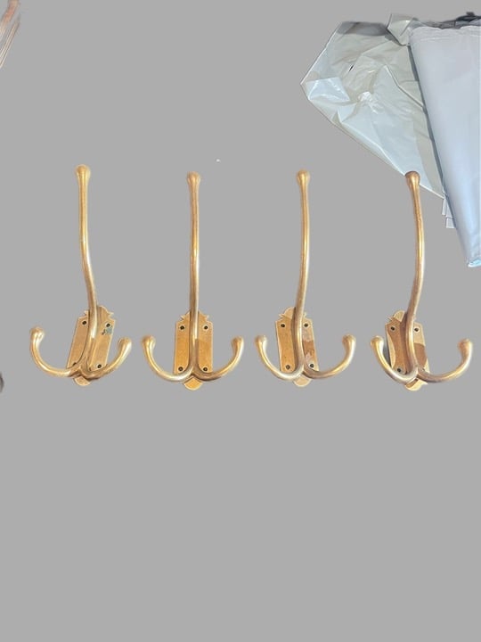Vintage Set of 4 Three Prong Wall Mount Coat Hat Double Hooks