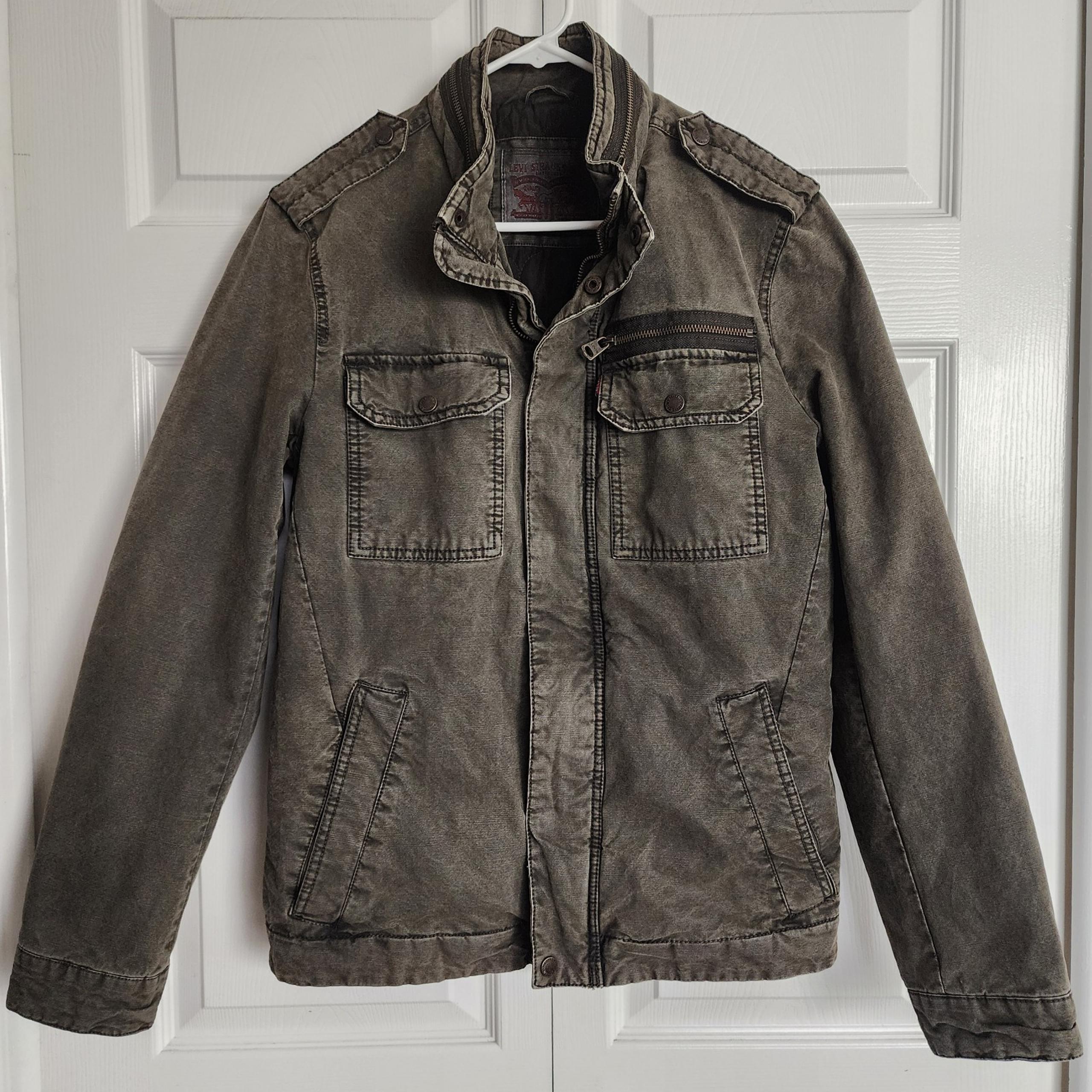 Levis Men's Olive Green Trucker Military Style Canvas Jacket, Size Small - Levi's