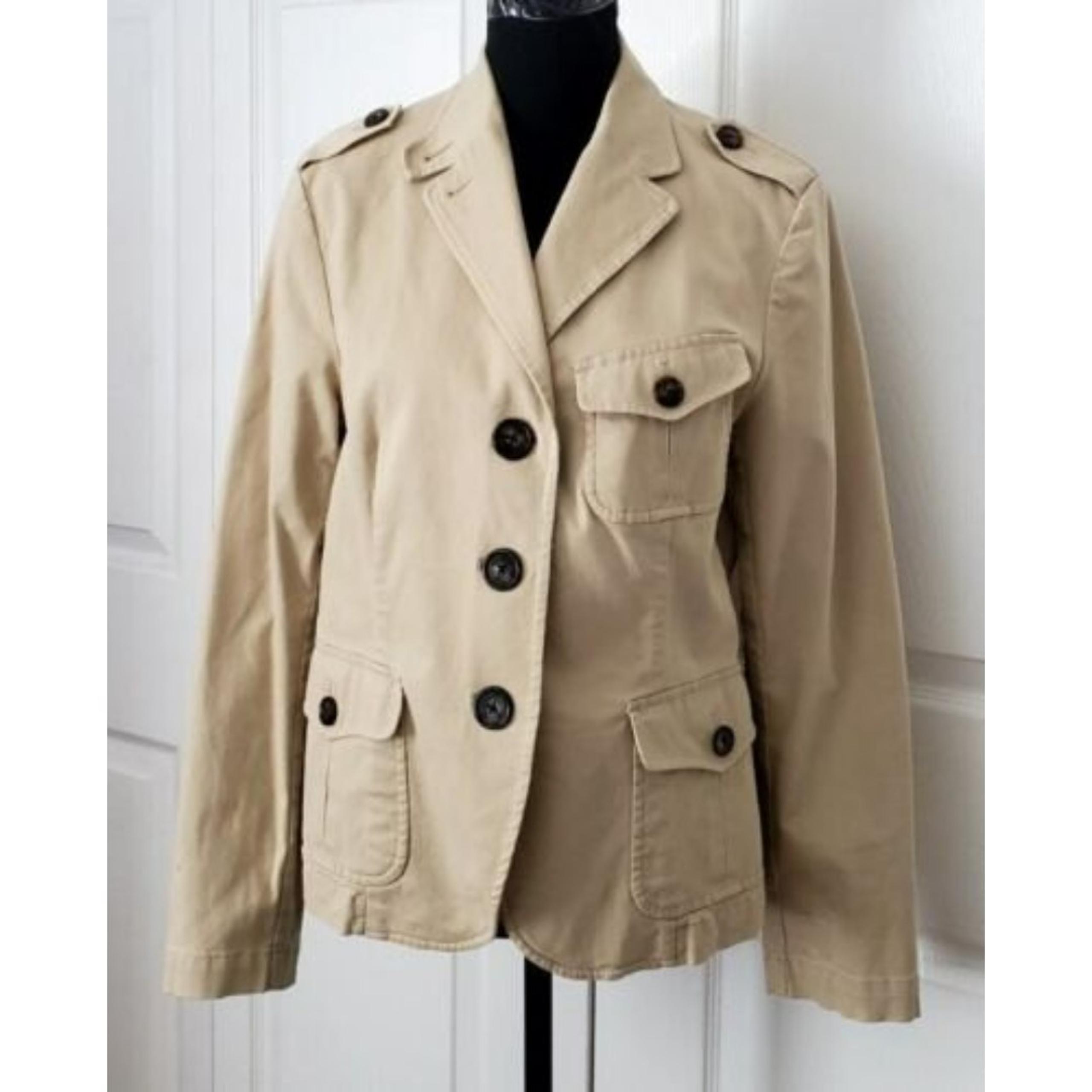 Talbots Womens Jacket Khaki Cotton Blend Button Up Casual Coat Stretch Sz 12