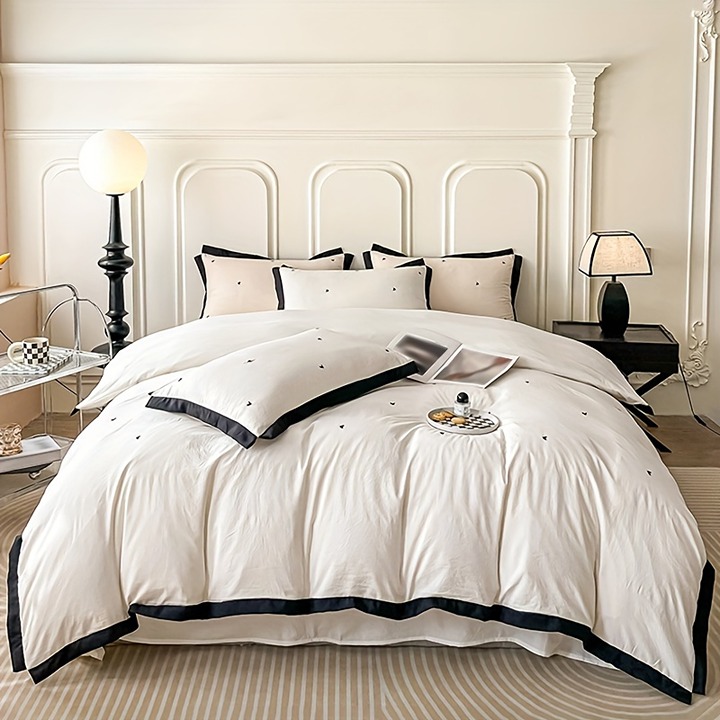 4pcs Skin-friendly Duvet Cover Set (1*Duvet Cover + 1*Flat Sheet + 2*Pillowc jk