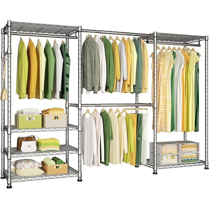 Heavy Duty Closet Garment Rack 6 Tiers Metal Freestanding with 4 Hanger Rods