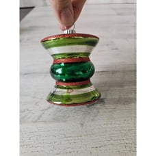 Vintage radko shiny Brite green striped glitter Mercury glass ornament unique Xm