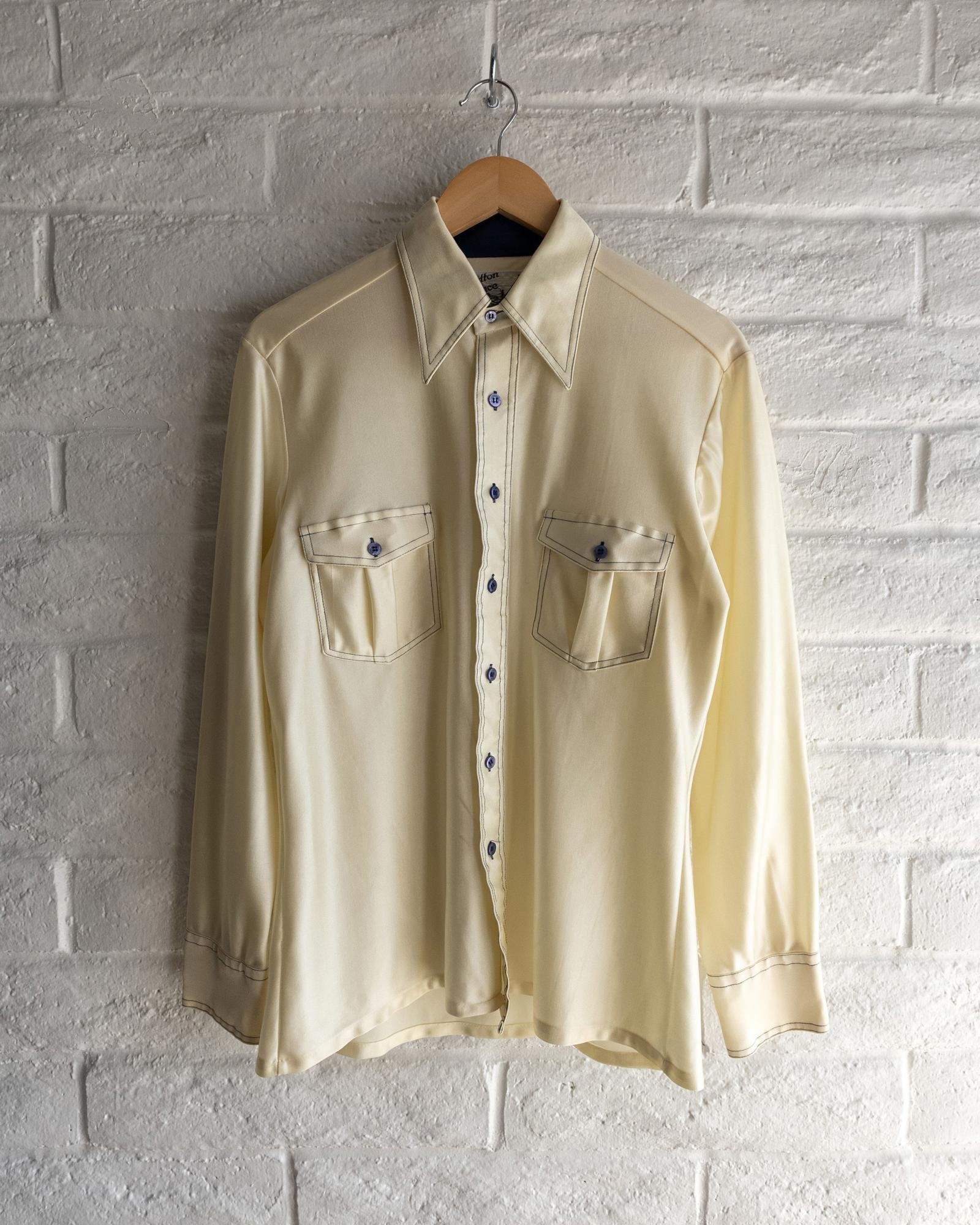 70s Vintage Sutton Place Nylon Dagger Collar Dress Shirt