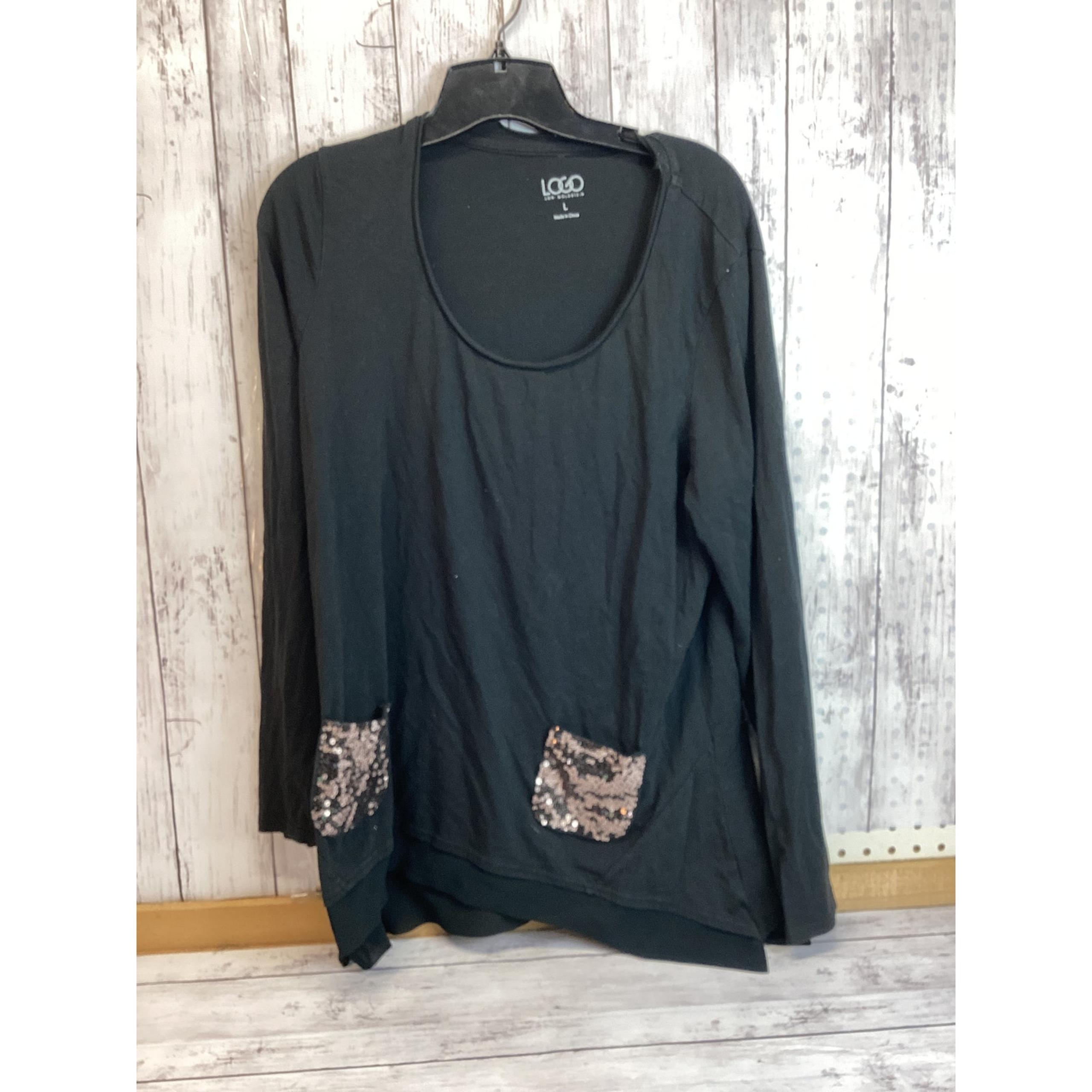 Logo by Lori Goldstein Women's Black Chic Casual Minimalist Long Sleeve Top L