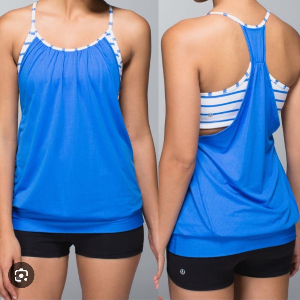 Lululemon No Limits Tank top Built In Bra Women's 8 Blue and White Stripe