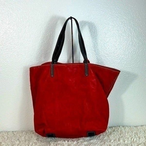 Johnny Ramili Womens Tote Bag Handbag Shoulder Strap Snap Closure Leather Red