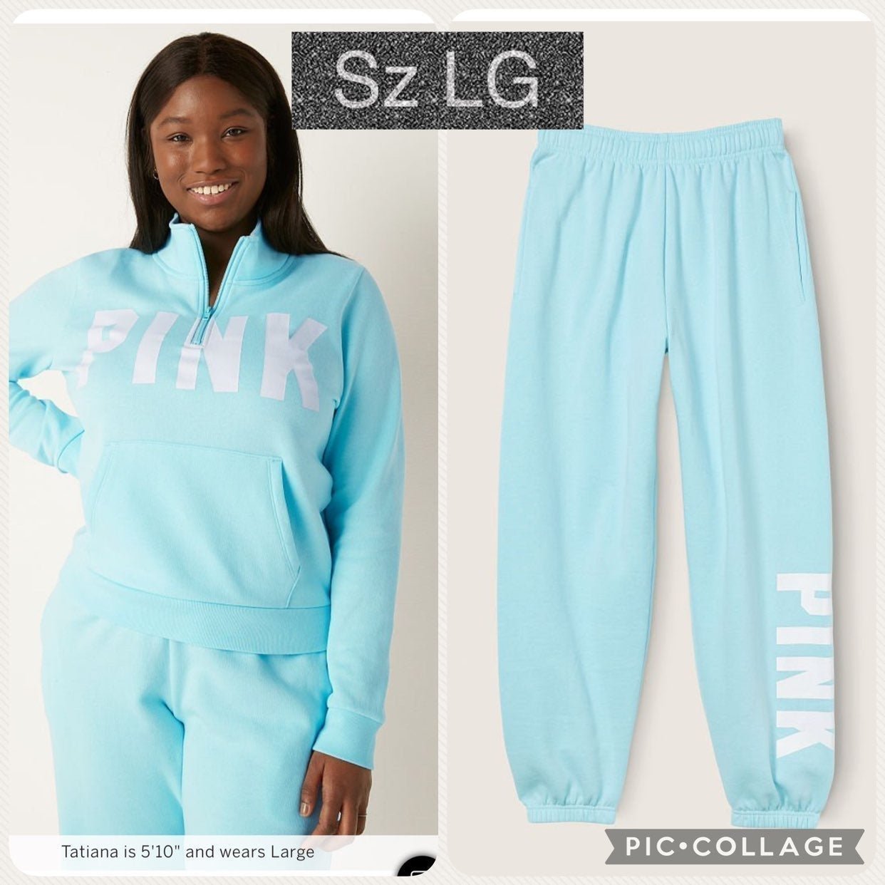 VS PINK CAMPUS HIGH WAIST JOGGER QUARTER ZIP PULLOVER BLUE SAN CLASSIC LOGO RARE