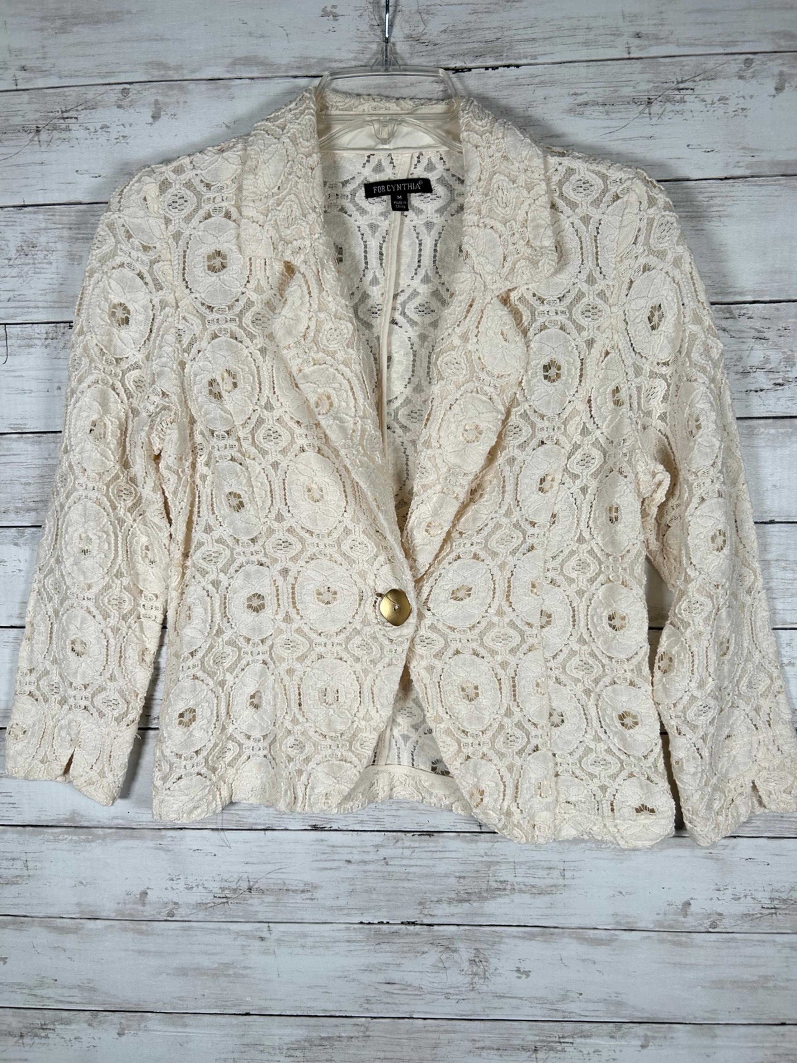 For Cynthia Rowley Jacket Blazer Cotton Ivory Crochet Lace Cotton Sz M