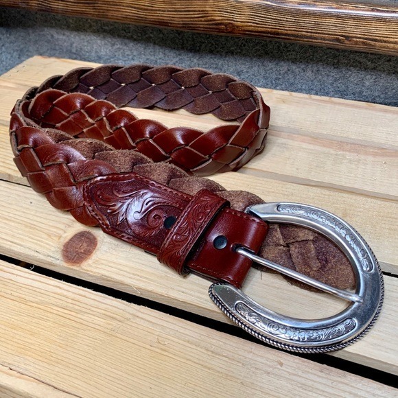 Justin Brown Braided Leather Horseshoe Buckle Belt