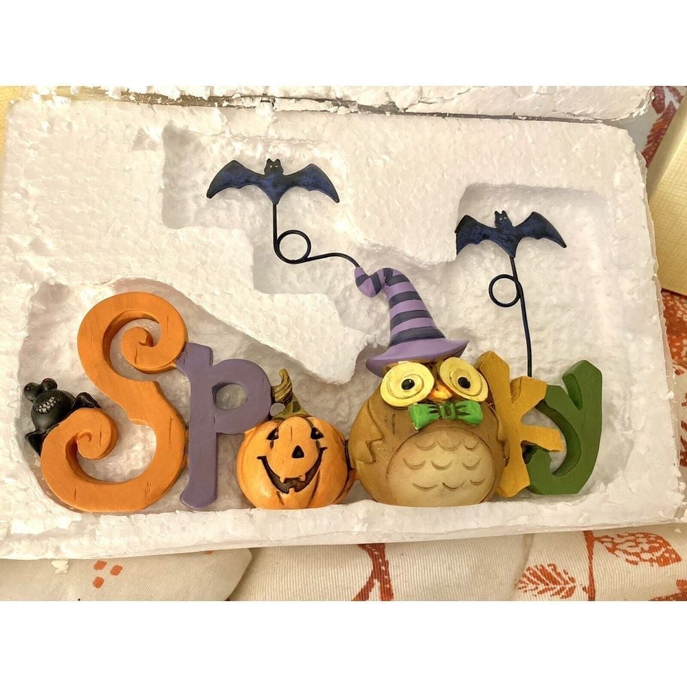 NIB/New LENOX Spooky Halloween Owl pumpkins Bats figurine ULTRA RARE HTF w/BOX