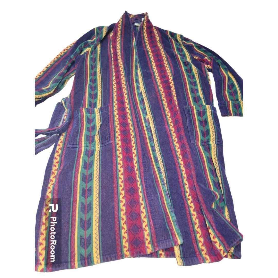 Rare Vtg 1970's Belgium Bright Multicolored Santens Bathrobe W/Sash Terry Cloth