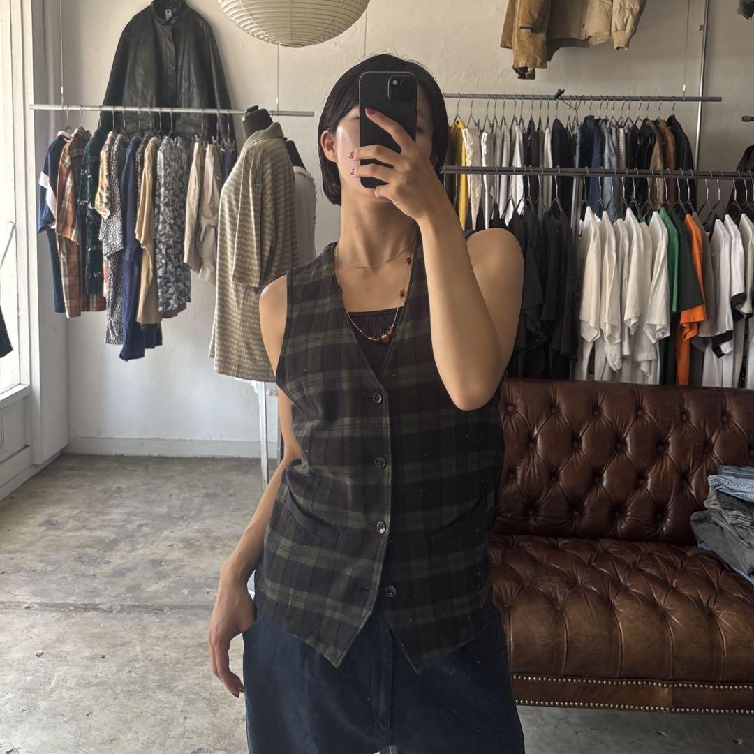 今ならほぼ即納！ check PERRY FRED pattern M size vest トップス