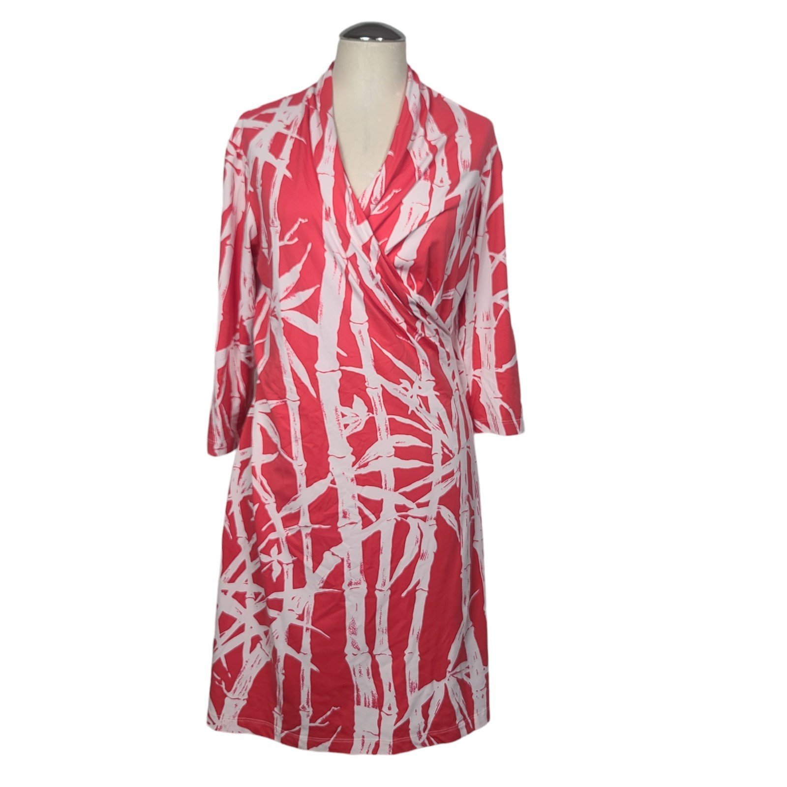 J. Mclaughlin V Neck Printed Coral White Dress M
