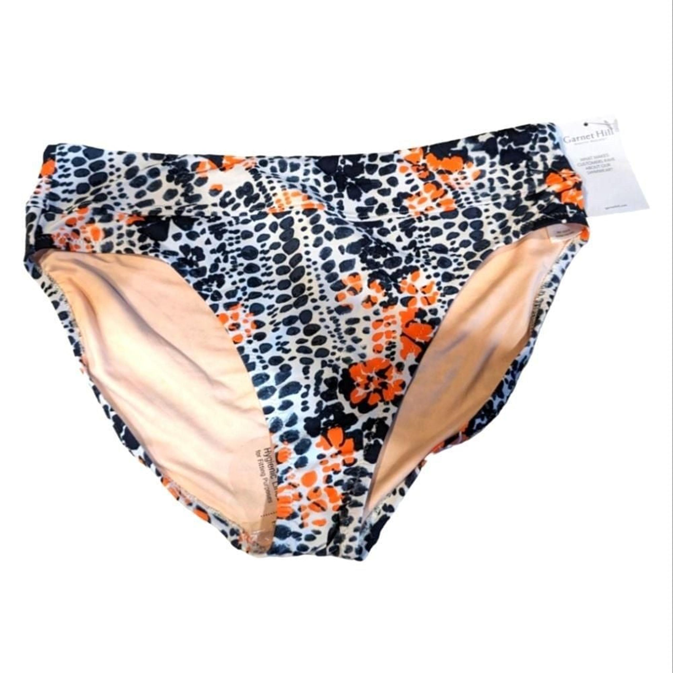 Garnet Hill Navy, White & Orange Abstract Bikini Bottom Size 16 NWT