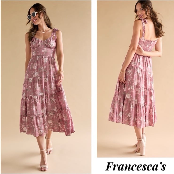 New Francesca's Rosabella Mauve Floral Spring Summer Maxi Dress