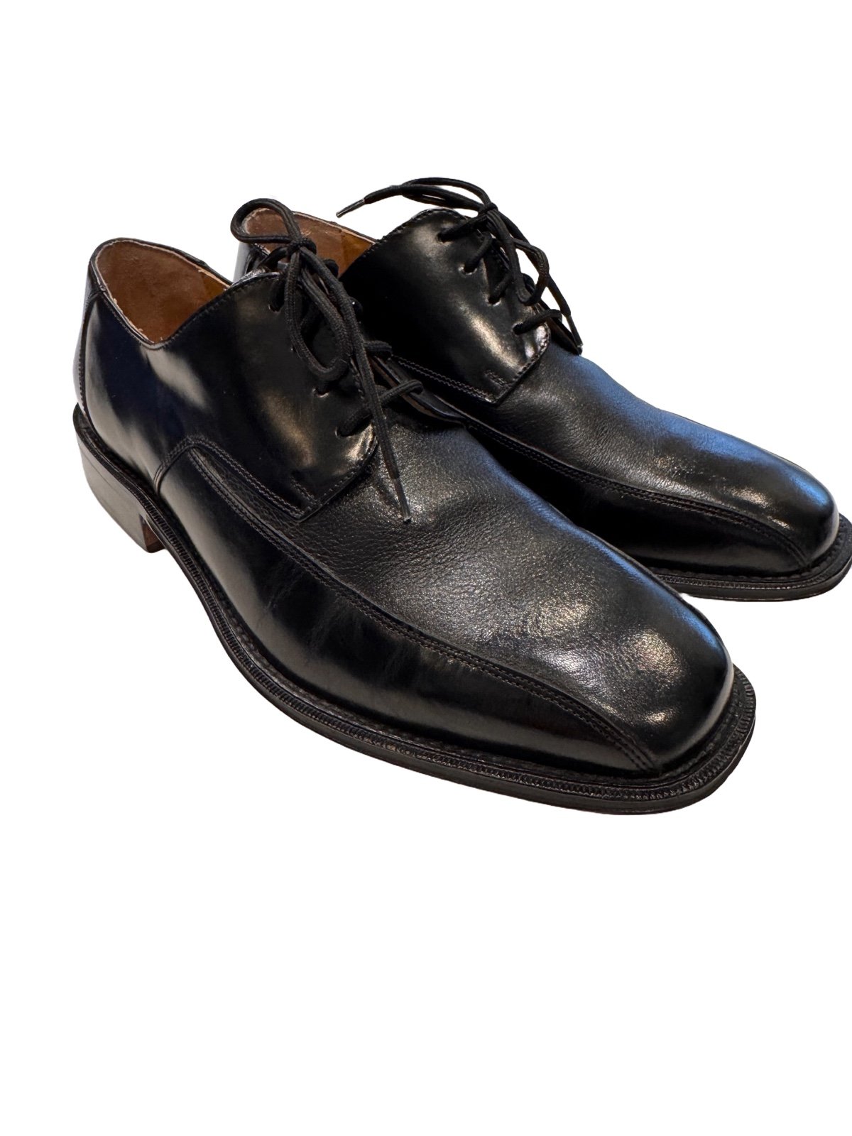 STEEPLE GATE MEN OXFORDS BLACK LEATHER DRESS SHOES MADE IN ITALY SIZE 10