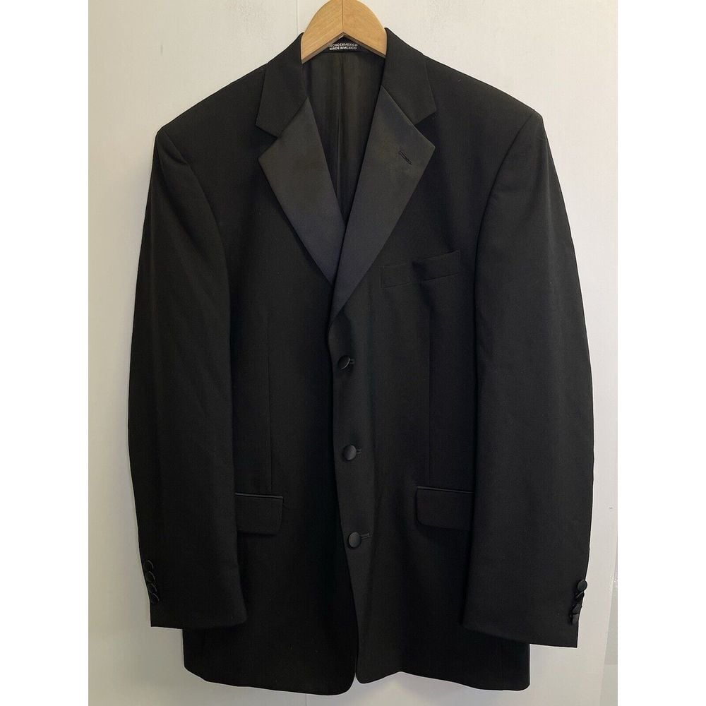 Stafford Men's 100% Wool Black Tuxedo Jacket 43L 3 Button Formalwear