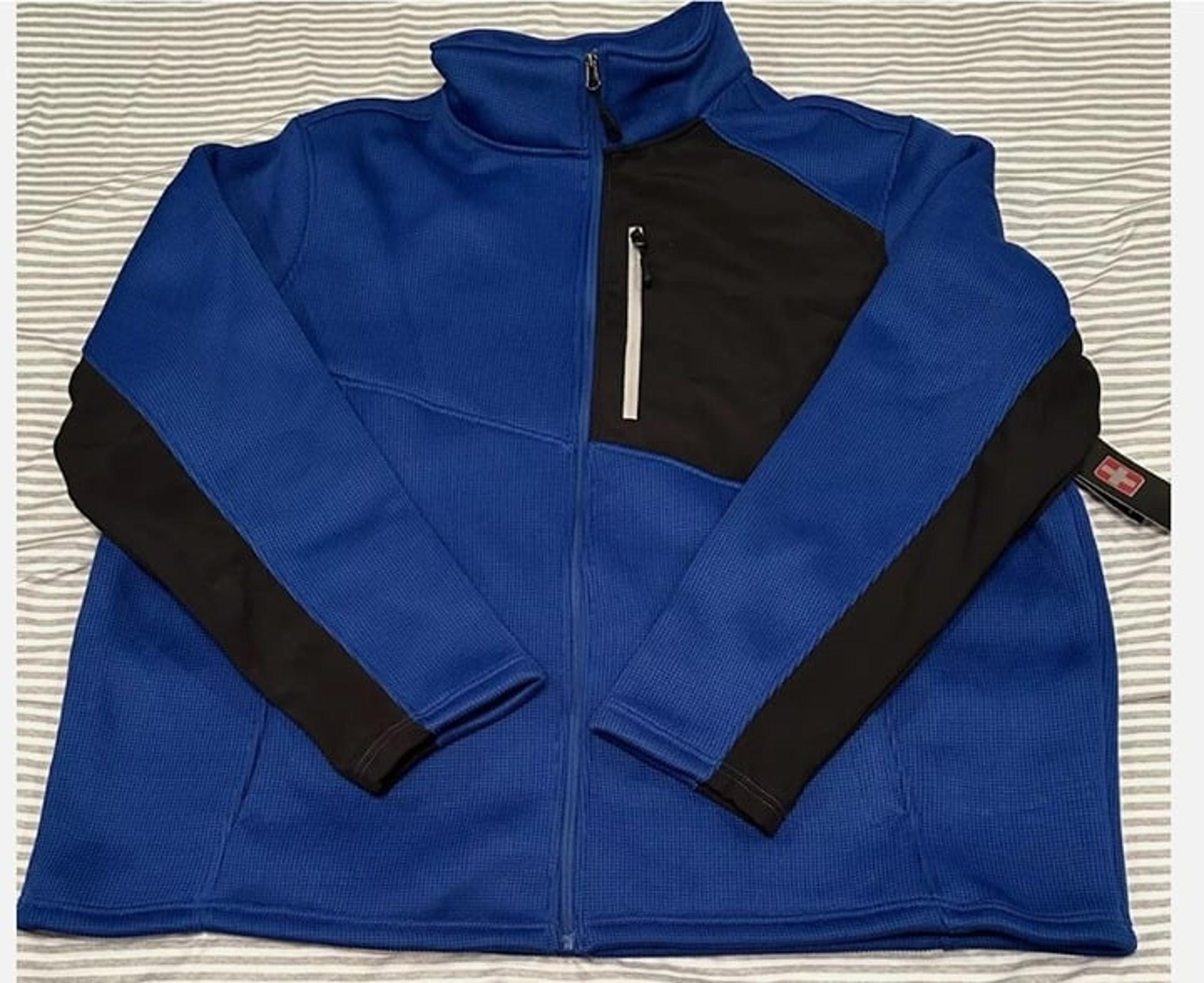 NWT Swiss Tech Blue Black Zip Front Fleece Sweater Jacket Mens 3XL Ribbed
