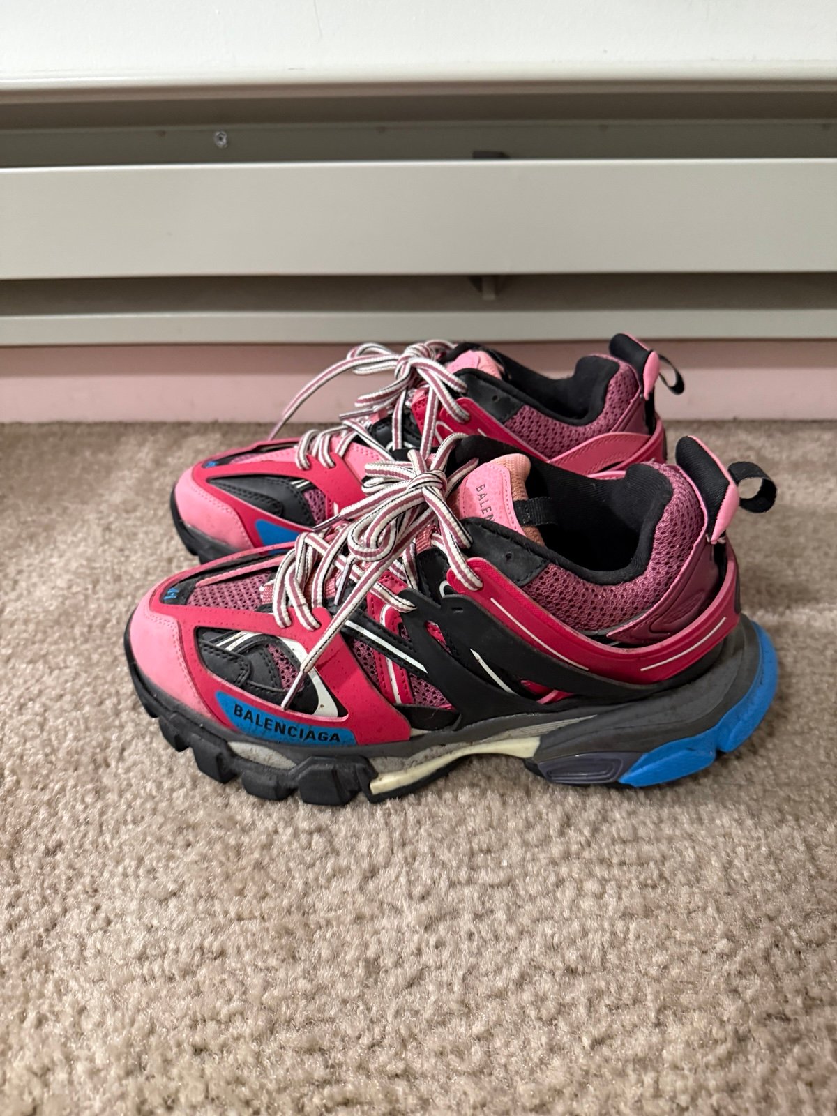 Pink track sneakers women size 10.5 men size 8