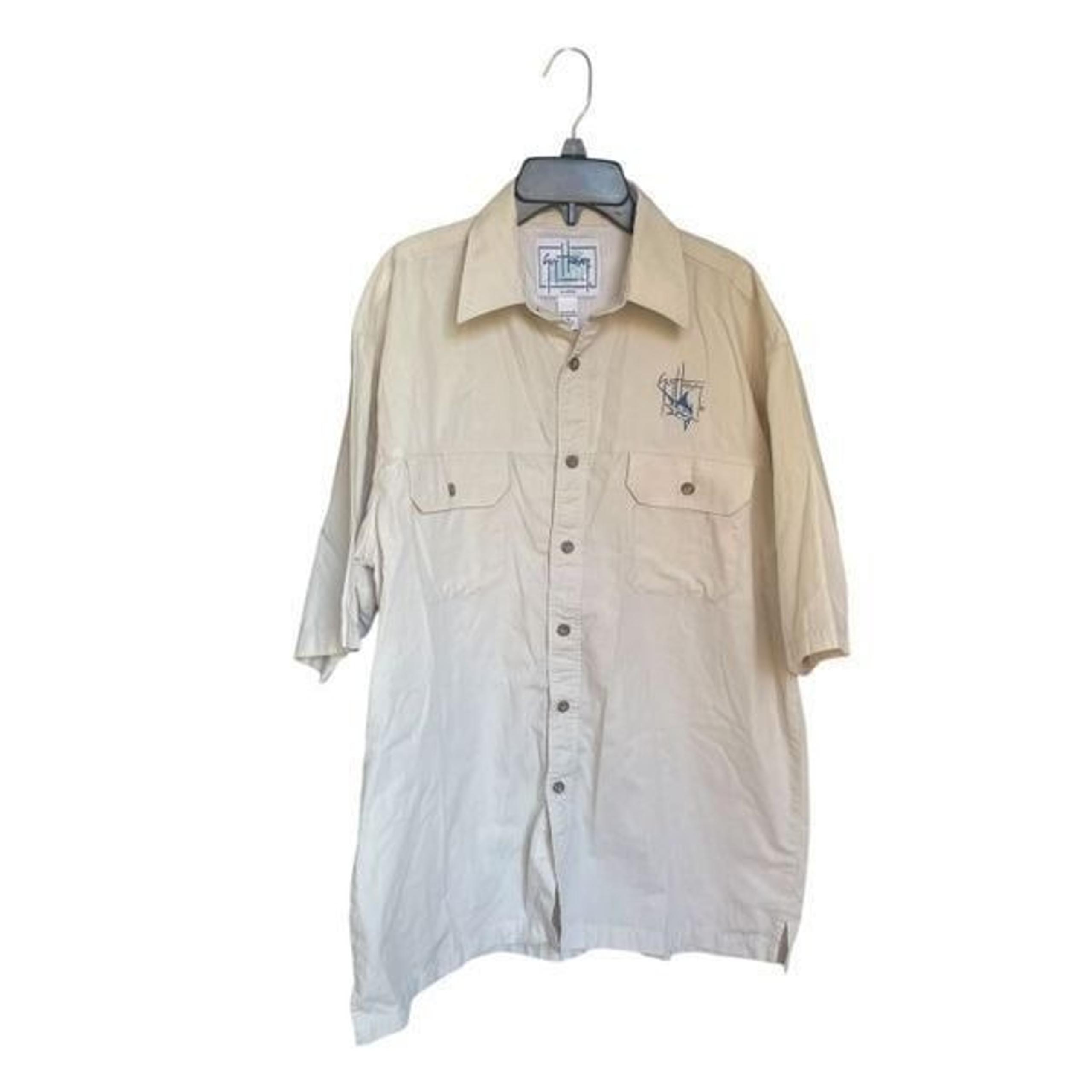 Guy Harvey AFTCO Vented Fishing/ Marlin Shirt Tan M  Short Sleeve Button Up