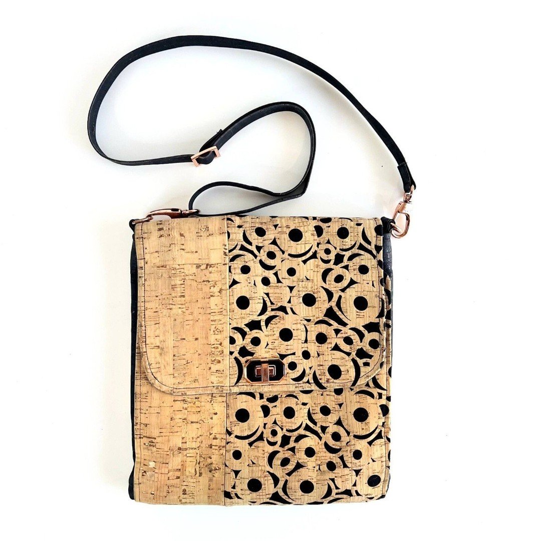 Vegan Cork Ajustable Crossbody Bag Laser Cut Detail