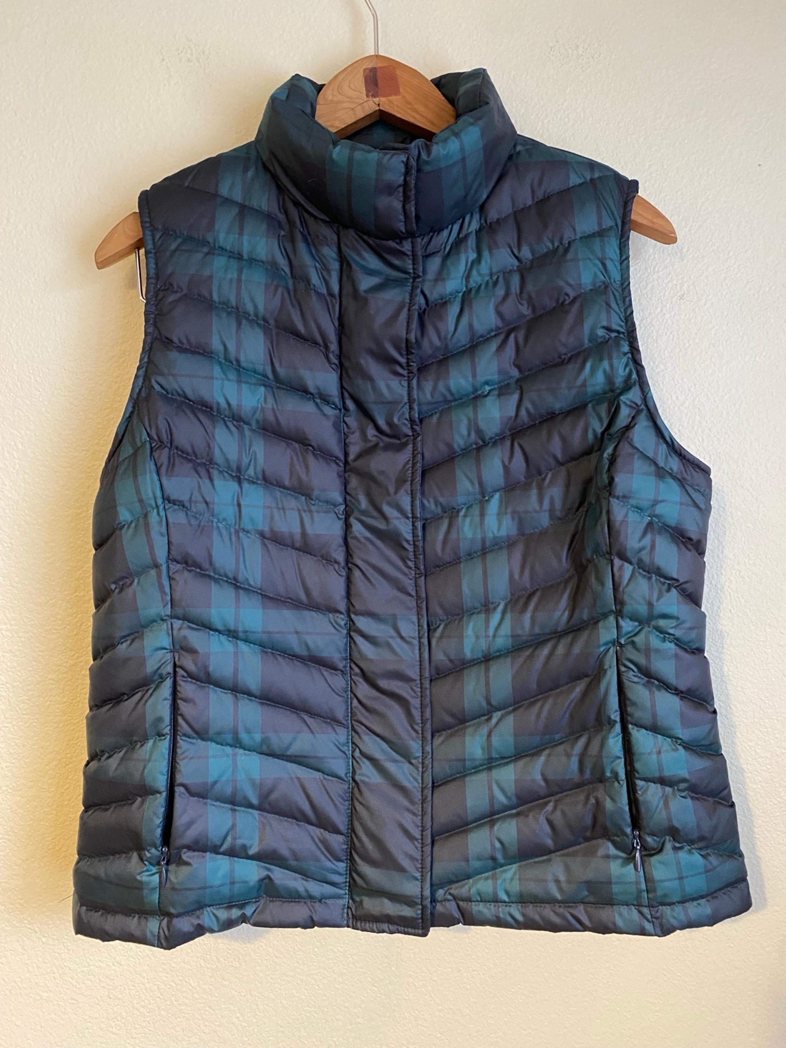 Talbots Tartan Green Blue Plaid 80% Duck Down Filled Puffer Vest Medium Petite