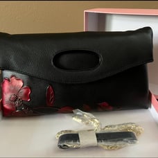Leather Handbag Embossed Orchid Red