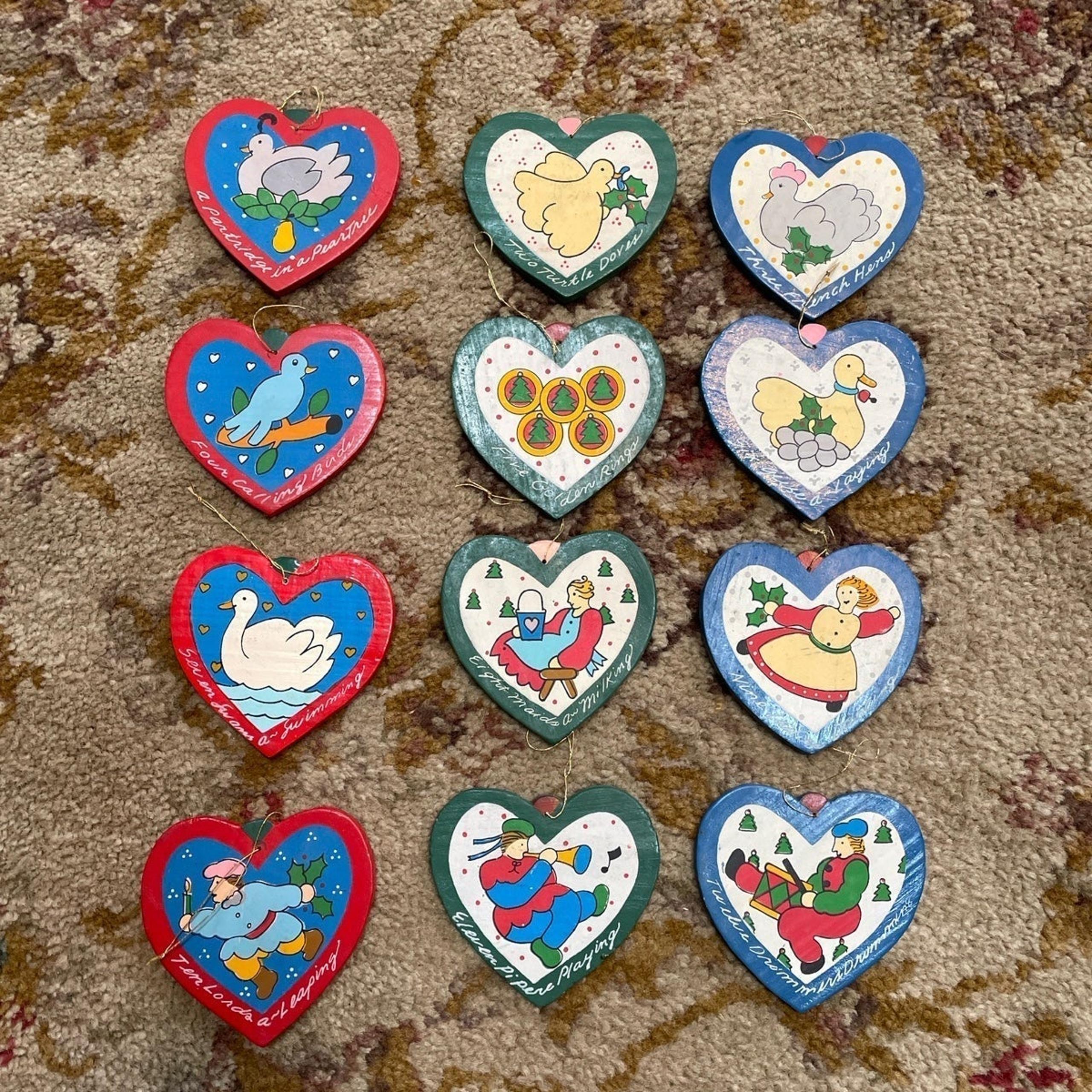 Vintage 1988 12 Days of Christmas Wooden Ornaments Lillian Vernon