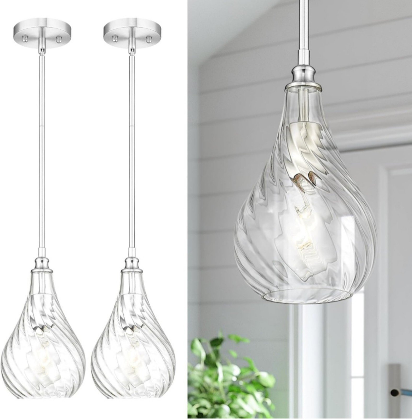 2 Pack Pendant Lights Kitchen Island,Brushed Nickel Finished..NEW OPEN BOX