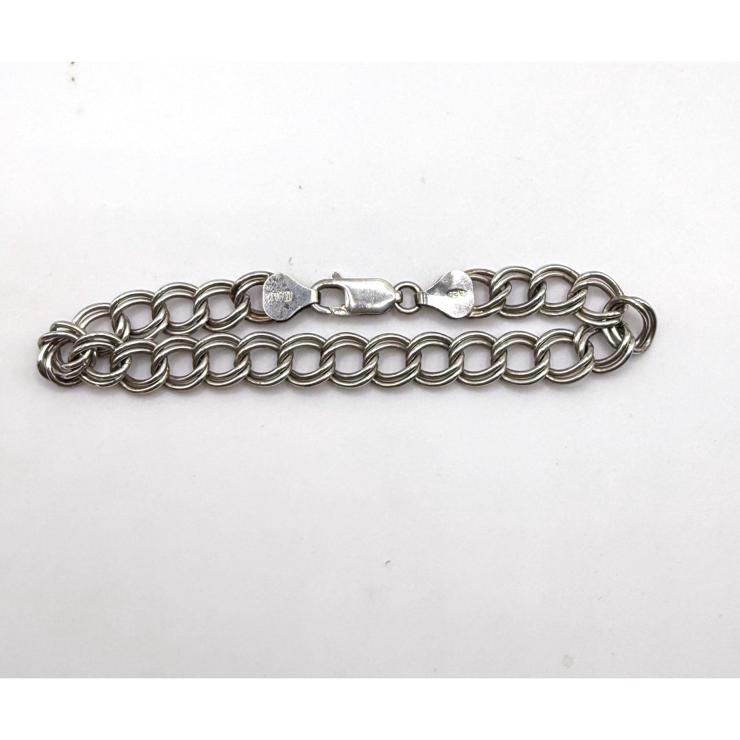 Vintage double curb link Italian 925 sterling silver charm bracelet 7 inch