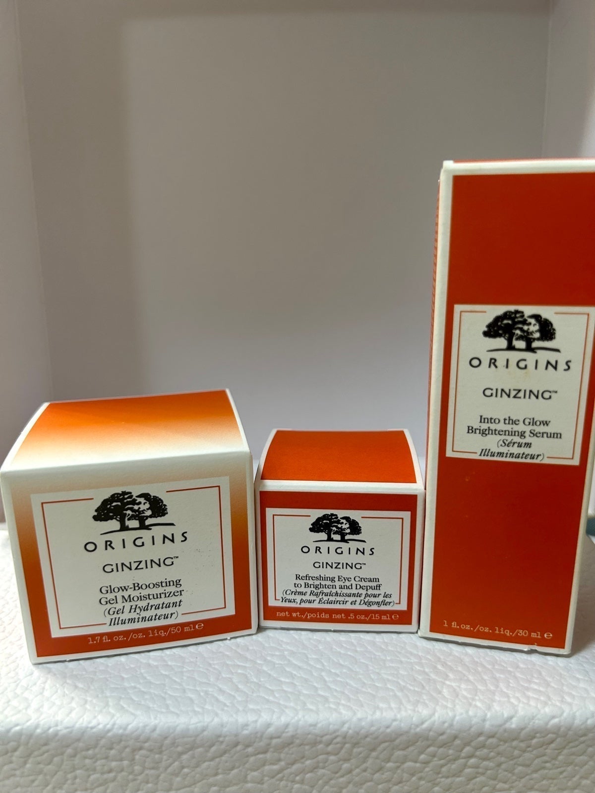 Origins Ginzing Glow-Booting Gel Moisturizer & Eye cream & Brightening Serum