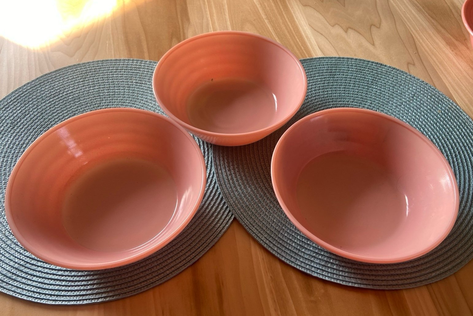 Hazel Atlas MCM Platonite Pastel Dishware Moderntone Rose Pink Serving Bowls 3