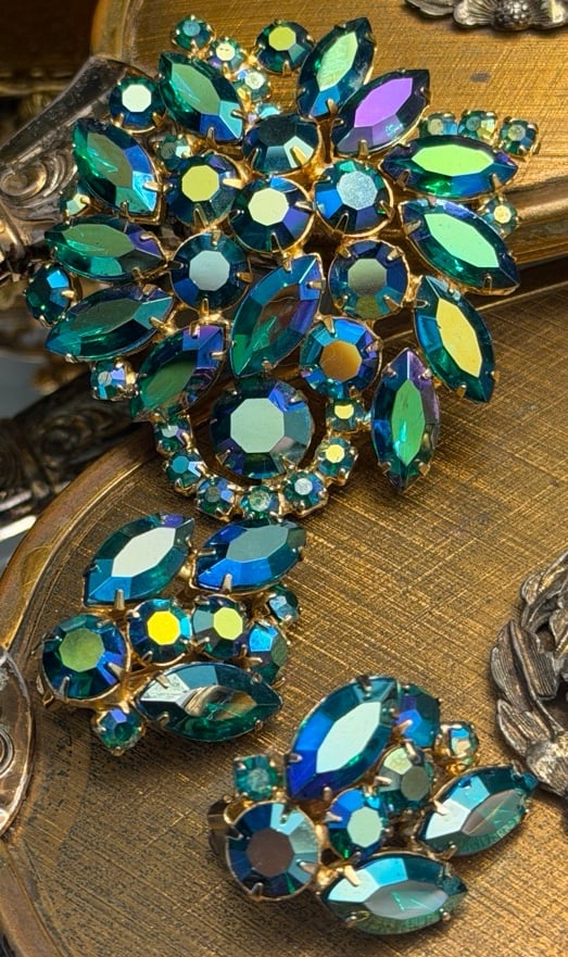 Signed Vintage AB Weiss Brooch and Earrings Set