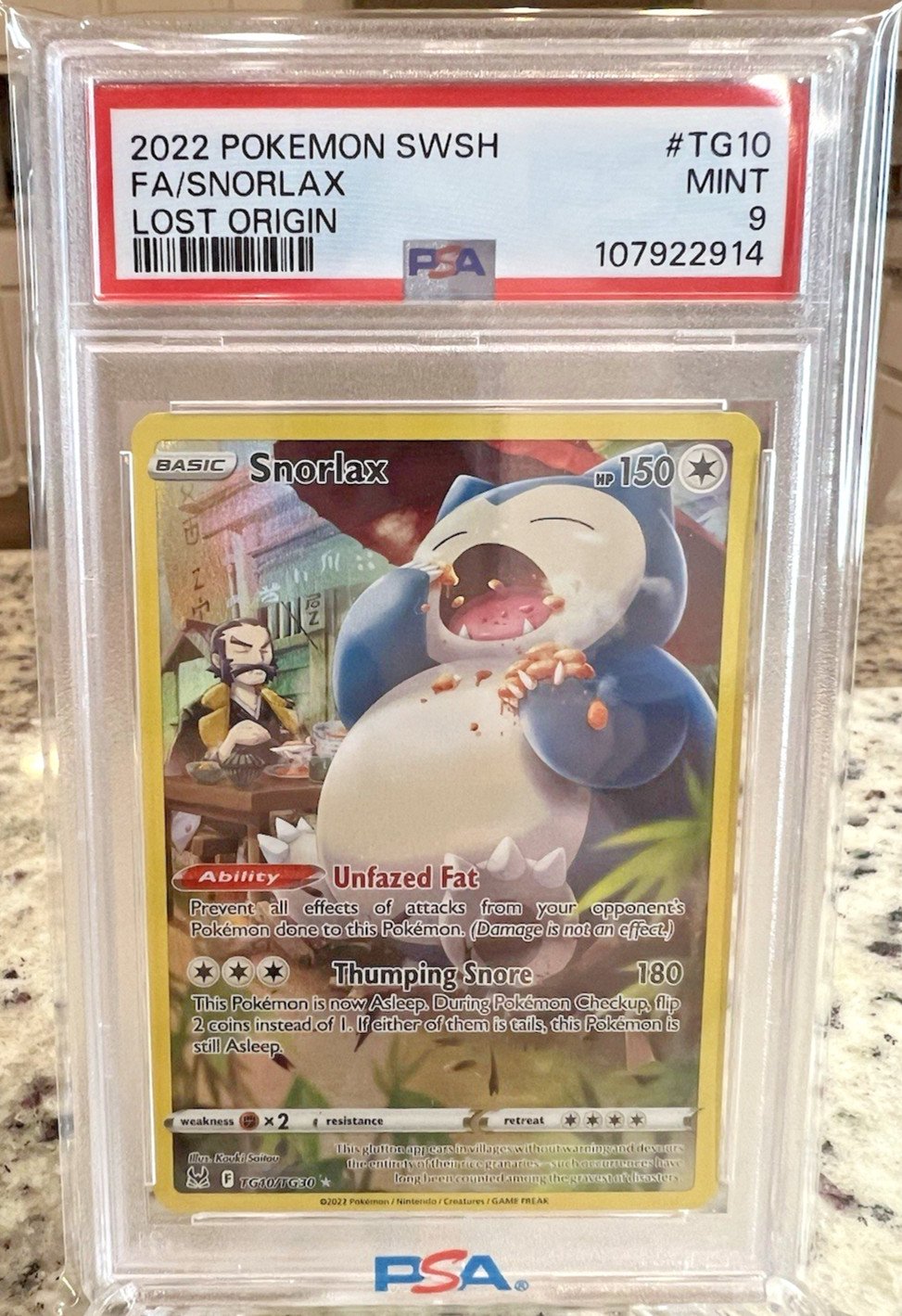 2022 Pokemon Snorlax Full Art TG10/TG30 Lost Origin Trainer Gallery Holo PSA 9