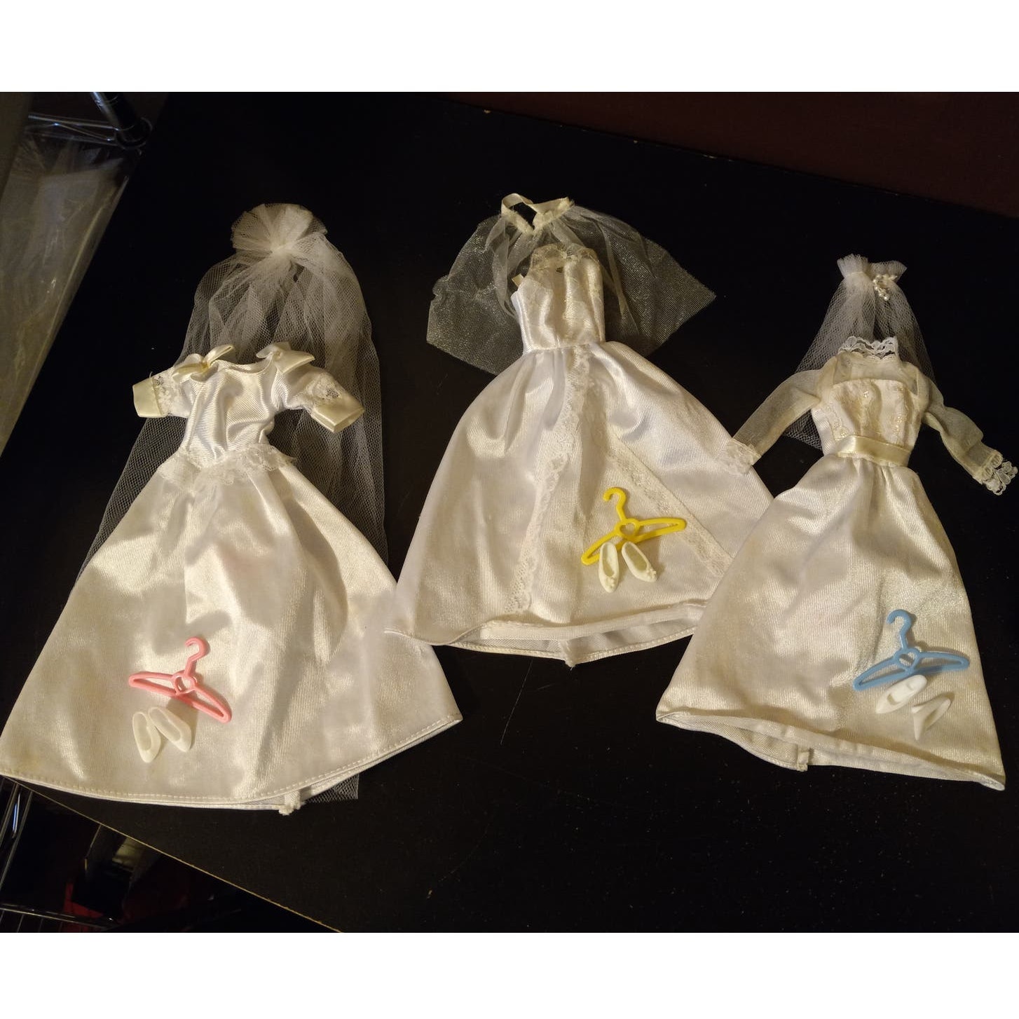 Barbie Wedding Dress Lot Vintage 1990's Veils, Shoes, Hangers, 3 Sets