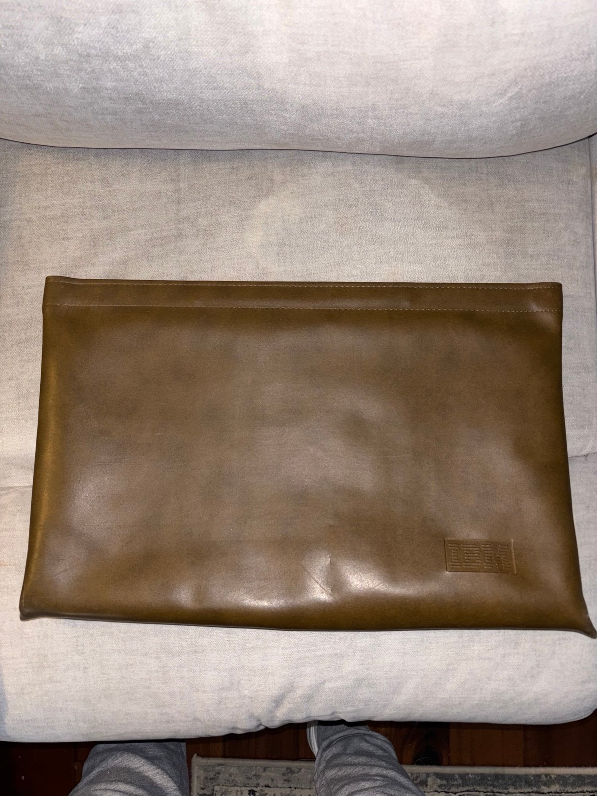 Vintage IBM Brown Leather Hinged Document Holder Case 16”x 12”