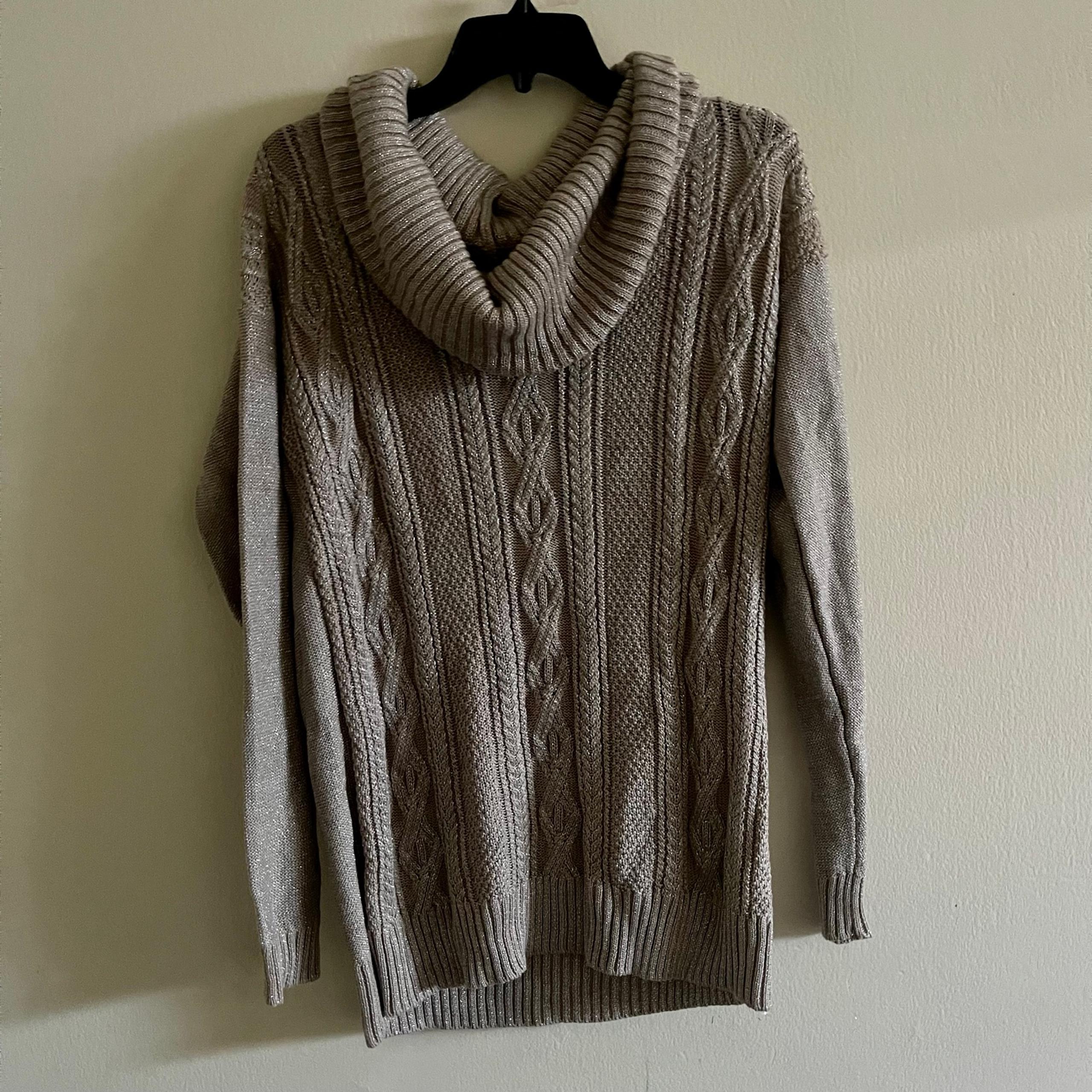 NWT BELLDINI Metallic Accent Cowl Neck Pullover Sweater Taupe Silver XL