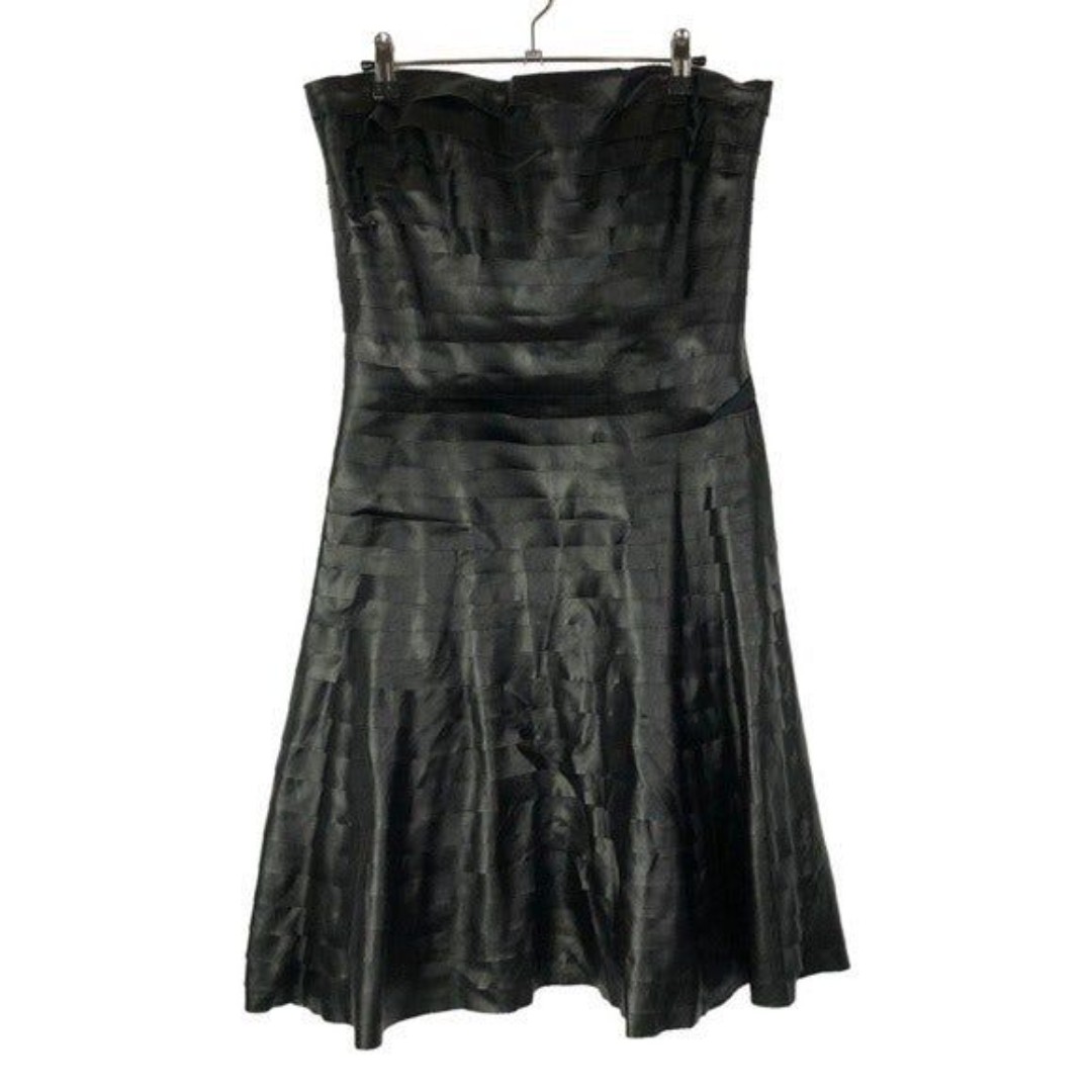 BCBGMaxAzria Harley Black Faux Leather Pleated A-Line Dress 10